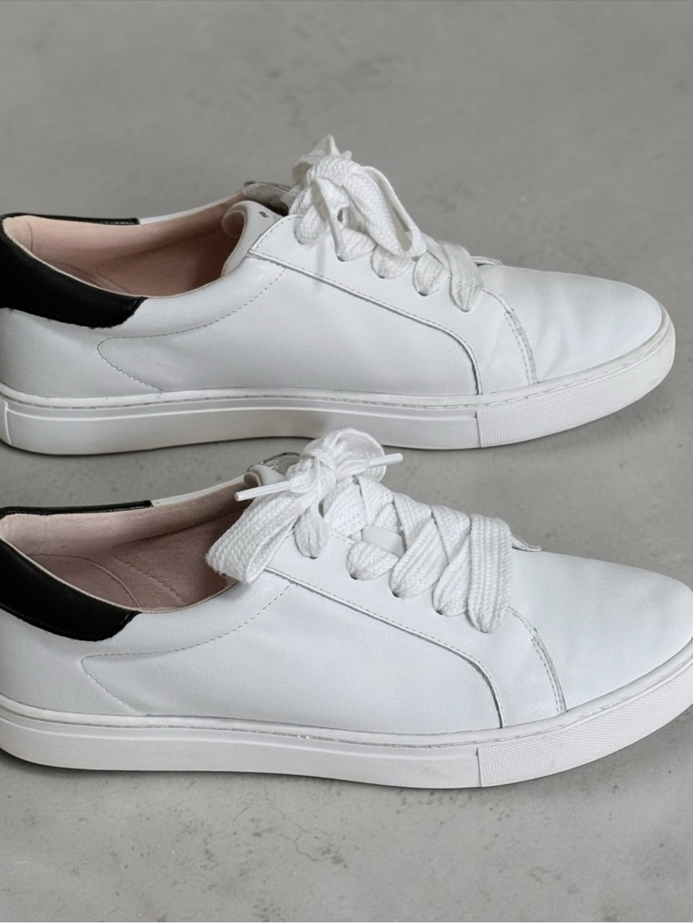 Kate Spade New York White Leather Sneakers with Black Heel Accent Size 9.5